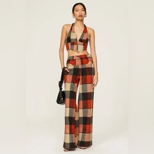 AFRM Willis Plaid Cutout Wide Straight Leg Pant‎ Size 27